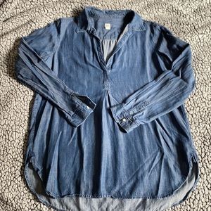 Gap Blue Denim Collared Long-sleeved Large Tunic